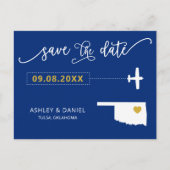 Navy Oklahoma Wedding Save the Date Map Briefkaart (Voorkant)