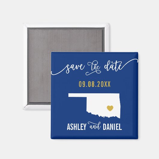 Navy Oklahoma Wedding Save the Date Map Magneet (Voorkant / Achterkant)