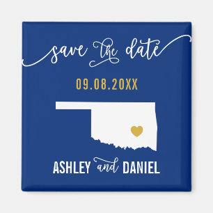 Navy Oklahoma Wedding Save the Date Map Magneet