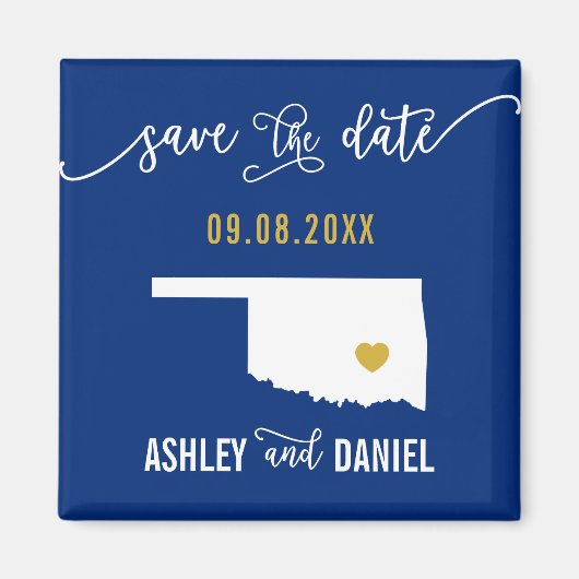 Navy Oklahoma Wedding Save the Date Map Magneet (Voorkant)