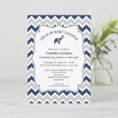 Navy olifant, drop-in baby shower / open huis kaart (Staand voorkant)