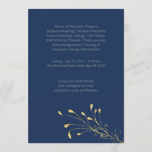 Navy Olijfblad 3 begrafenisherdenkingsprogramma Programmakaart (Achterkant)