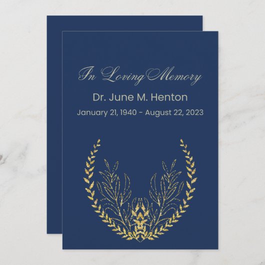 Navy Olijfblad 3 begrafenisherdenkingsprogramma Programmakaart (Voorkant / Achterkant)