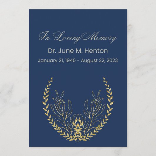 Navy Olijfblad 3 begrafenisherdenkingsprogramma Programmakaart (Voorkant)