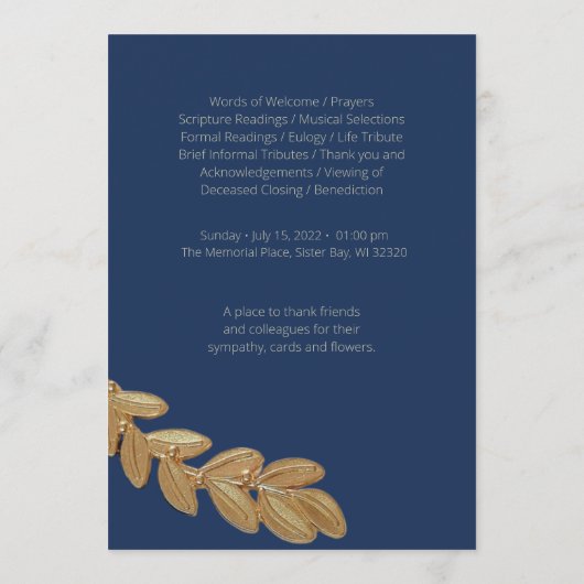 Navy Olijfblad begrafenis herdenkingsprogramma Programmakaart (Achterkant)