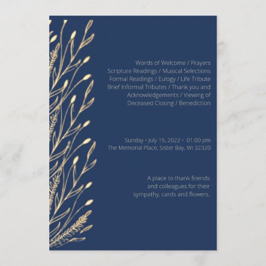 Navy Olive Leaf 2 begrafenisherdenkingsprogramma Programmakaart (Achterkant)