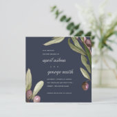 NAVY OLIVE WATERKLEUR LOOF SAVE THE DATE KAART (Staand voorkant)
