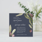 NAVY OLIVE WATERVERF PAARS VERLOVING INVITE BEDANKKAART (Staand voorkant)