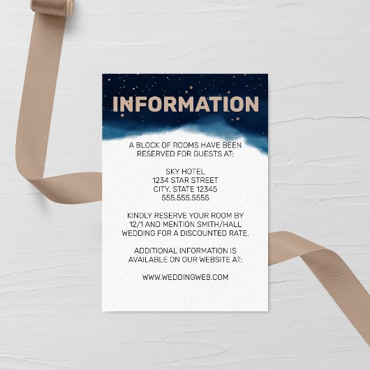 Navy Ombre Sky met Bronze Sterren Bruiloft Informatiekaartje