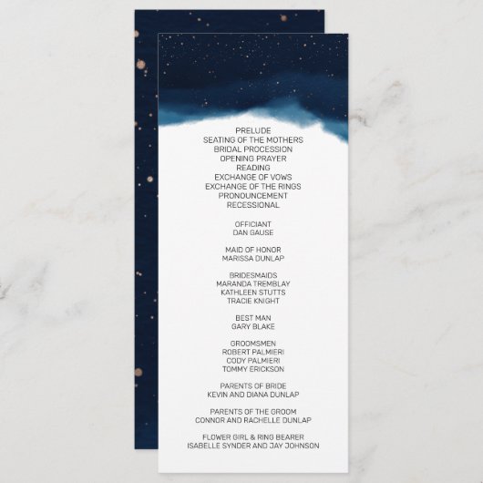 Navy Ombre Sky met Bronze Sterren Bruiloft Programmakaart (Voorkant / Achterkant)