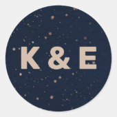 Navy Ombre Sky met Bronze Sterren Bruiloft Ronde Sticker (Voorkant)