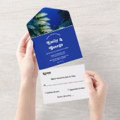 Navy Onder het Zee Fish Coastal Beach Wedding All In One Uitnodiging (Afscheurbaar)