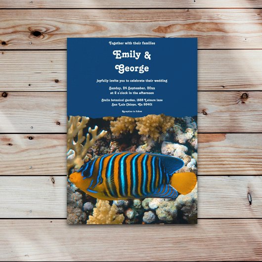 Navy onder het Zee Fish Reef Coastal Beach Wedding Kaart