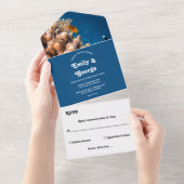 Navy onder het Zee Fish Reefs Summer Beach Wedding All In One Uitnodiging (Afscheurbaar)