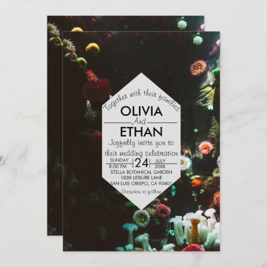 Navy onder het Zee Koraalriffen Summer Wedding Kaart (Voorkant / Achterkant)