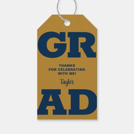 Navy op gouden afstudeerfeest cadeau cadeaulabel (Voorkant)