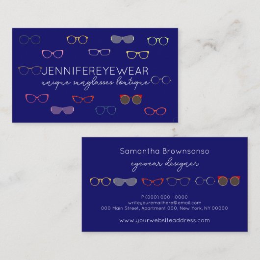 Navy Optic Eyewear Mode Zonnebril Visitekaartje (Voorkant / Achterkant)