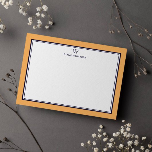 NAVY & ORANGE Classic Monogram Double Frame Notitiekaartje