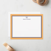 NAVY & ORANGE Classic Monogram Double Frame Notitiekaartje (Voorkant / Achterkant in situ)