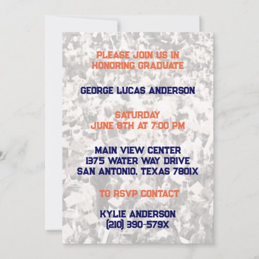 Navy Oranje Atleet Speler Afstuderen Uitnodiging (Voorkant)