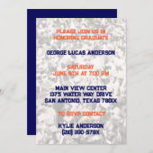 Navy Oranje Atleet Speler Afstuderen Uitnodiging (Voorkant / Achterkant)