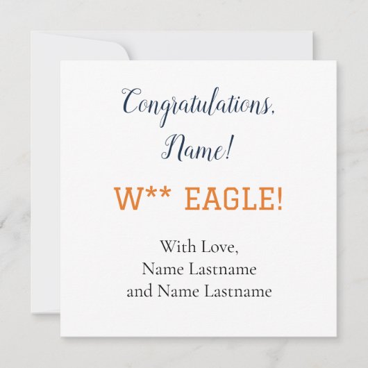 NAVY, ORANJE Auburn, Alabama gepersonaliseerde ges Kaart (Voorkant)