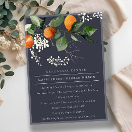 Navy Oranje Blossom Fauna Rehearsal Dinner Invite Bedankkaart
