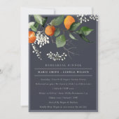 Navy Oranje Blossom Fauna Rehearsal Dinner Invite Bedankkaart (Voorkant)