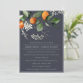 Navy Oranje Blossom Fauna Rehearsal Dinner Invite Bedankkaart (Staand voorkant)