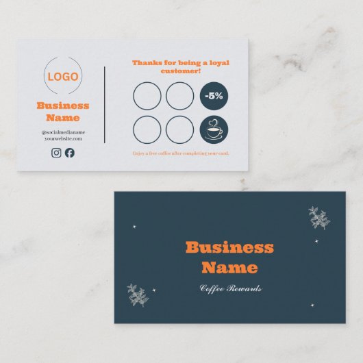 Navy Oranje Coffee Shop Loyalty Card (Voorkant / Achterkant)