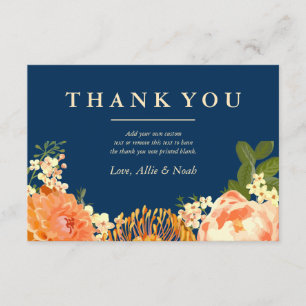 Navy & Oranje Floral Dank u Bedankkaart