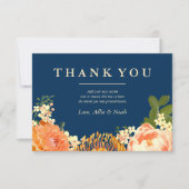 Navy & Oranje Floral Dank u Bedankkaart (Voorkant)