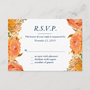 Navy & Oranje Floral Response Card RSVP Kaartje
