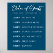 Navy Order of Events Wedding Day Schedule Poster (Voorkant)