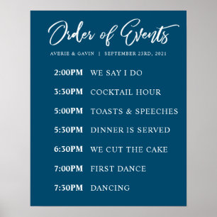 Navy Order of Events Wedding Day Schedule Poster