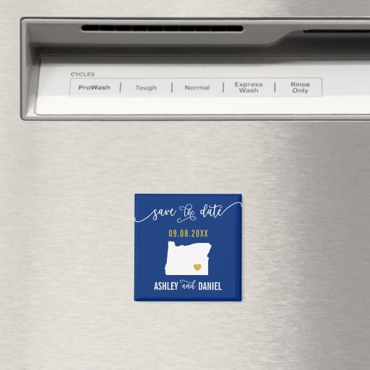 Navy Oregon Wedding Save the Date Map Magneet (Insitu (Vaatwasser))