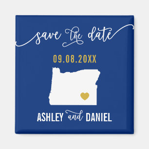 Navy Oregon Wedding Save the Date Map Magneet