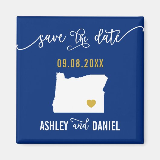 Navy Oregon Wedding Save the Date Map Magneet (Voorkant)