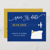 Navy Oregon Wedding Sla de datum kaart Briefkaart  (Voorkant / Achterkant)