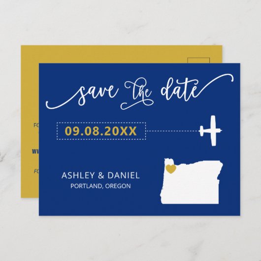 Navy Oregon Wedding Sla de datum kaart Briefkaart (Voorkant / Achterkant)