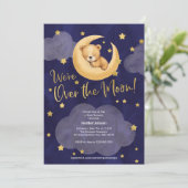 Navy Over de Maan Teddy Bear Twinkle Kleine Sterre Kaart (Staand voorkant)