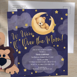 Navy Over de Maan Teddy Bear Twinkle Kleine Sterre Uitnodiging Briefkaart