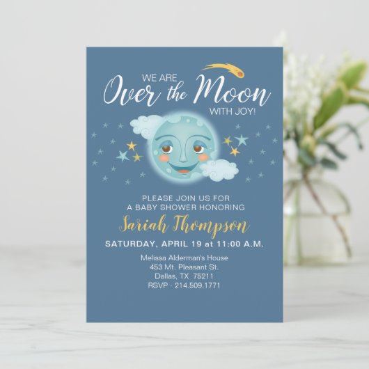 Navy over het Moon Boy Baby shower Kaart (Staand voorkant)