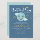 Navy over het Moon Boy Baby shower Kaart (Voorkant / Achterkant)