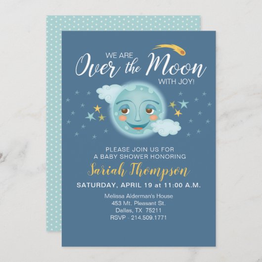 Navy over het Moon Boy Baby shower Kaart (Voorkant / Achterkant)