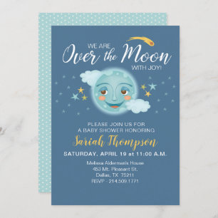 Navy over het Moon Boy Baby shower Kaart