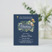 Navy Owl Zonnebloemen Doop Uitnodigingen Doopfeest (Staand voorkant)