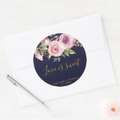 Navy paarse bloemenbruiloft liefde is lieve sticke ronde sticker (Envelop)