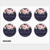 Navy paarse bloemenbruiloft liefde is lieve sticke ronde sticker (Vel)