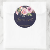 Navy paarse bloemenbruiloft liefde is lieve sticke ronde sticker (Tas)